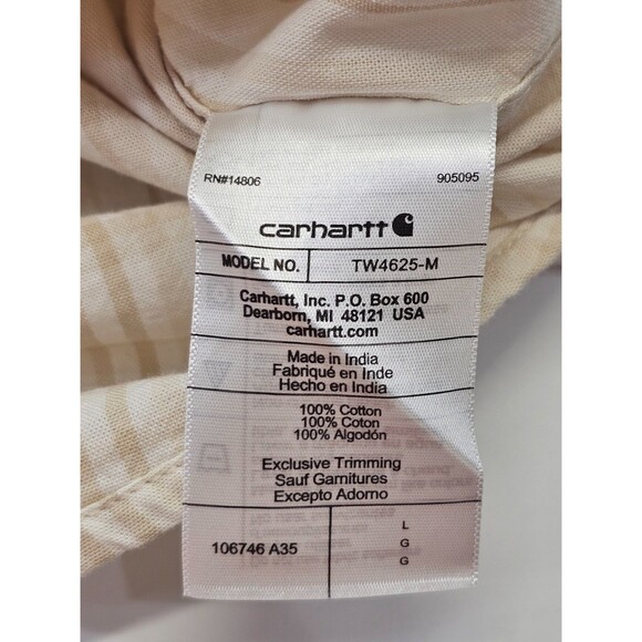 Carhartt Loose-Fit Midweight Plaid Shirt Top Beige Men's Large NEW Short Sleeve - Picture 5 of 6
